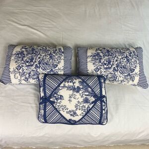 Floral Blue and White Toile style rectangle accent pillows